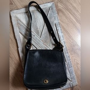 Coach Stewardess Black Leather Shoulder Bag